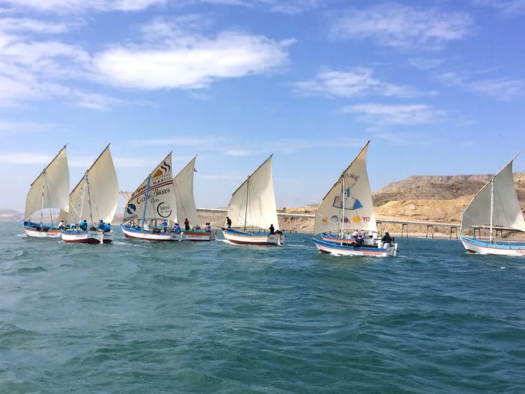 Sailing boats off Cabo Blanco during the San Pedro y San Pablo regatta.
